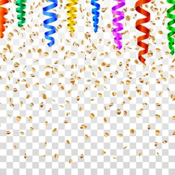 Confetti falling abstract background. Gold and colorful tiny pieces. Stock Illustration
