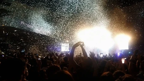Confetti falling celebration and concert crowd stage  [ Concert Video 1-5 ] Stock Footage 116741953
