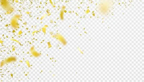 Confetti falling motion background. Shiny gold flying tinsel for party Stock Illustration