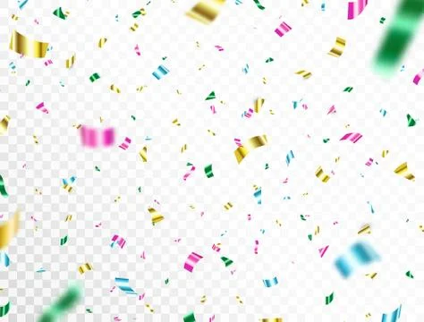 Confetti falling on transparent background. Bright colorful festive tinsel. P Stock Illustration