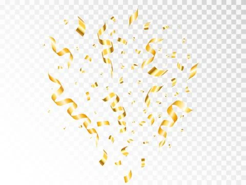 Confetti gold explosion on transparent backdrop. Golden burst with decoration Stock Illustration
