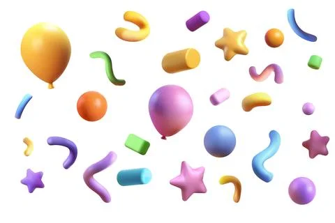 Confetti party clapper 3d vector, shapes. Birthday or carnival fireworks or.. Stock Illustration