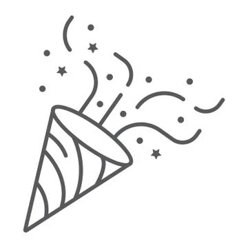 Confetti popper thin line icon, party and decor, party hat sign, vector graphics 스톡 일러스트