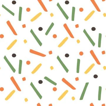 Confetti rectangle zig zag circle seamless pattern in hand drawn style on white Illustrazione stock