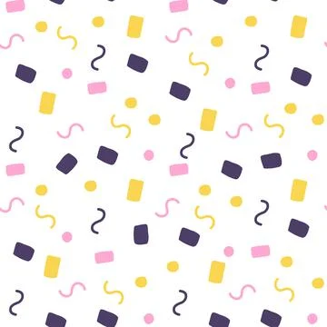 Confetti rectangle zig zag circle seamless pattern in hand drawn style on white 스톡 일러스트
