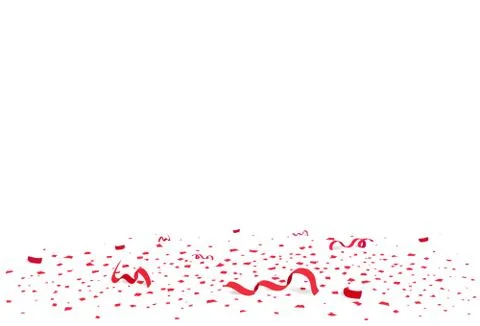 Confetti, red papers scatter and ribbons on the floor, celebration party season Stock Illustration