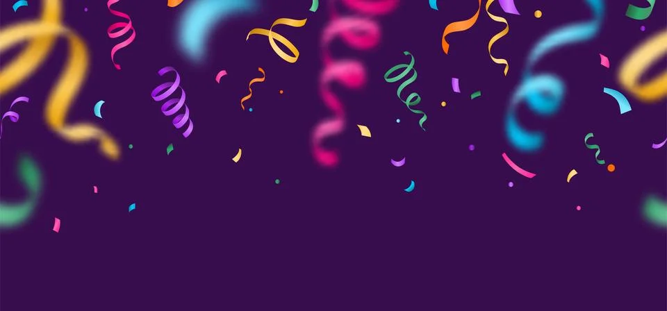 Confetti seamless vector banner background with colorful flying blurred Stock Illustration