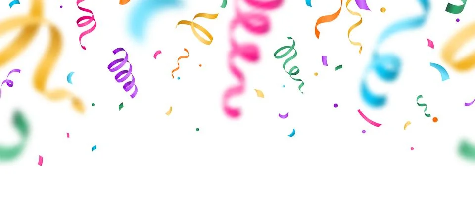 Confetti seamless vector banner background with colorful flying blurred Stock Illustration