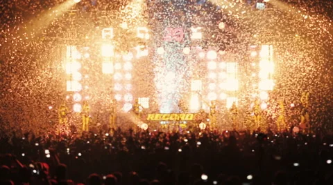 Confetti sequins from cannon falling at stage Stock Footage 54102524