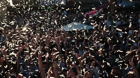 Confetti sequins from cannon falling at stage Stock Footage 54136089