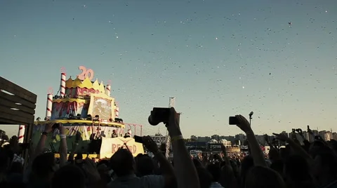 Confetti sequins falling at stage. Slow motion Stock Footage 54134429