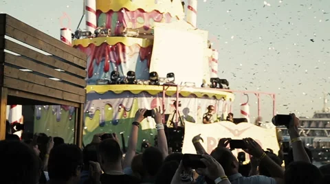 Confetti sequins falling at stage. Slow motion Stock Footage 54134441