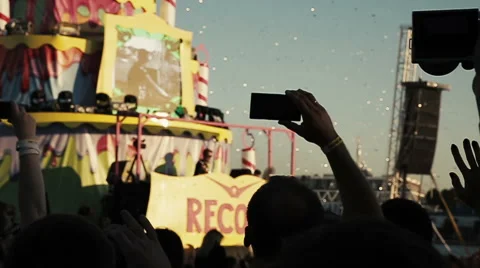 Confetti sequins falling at stage. Slow motion Stock Footage 54134453