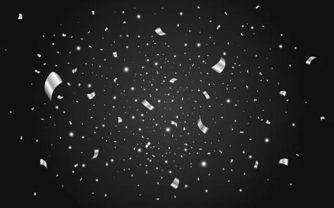 Confetti silver on black background. Bright party elements. Christmas serpentine Stock-Illustration