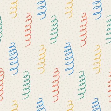 Confetti spirals crayon lines seamless pattern. Geometric party endless Stock Illustration