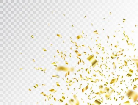 Confetti splash on transparent background. Flying gold confetti. Party backdr Stock Illustration
