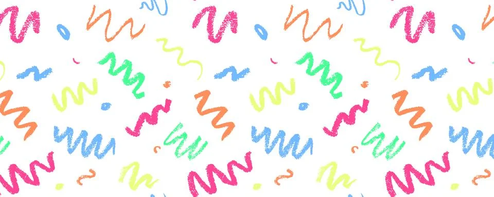 Confetti squiggle scribble seamless pattern. Vector stock hand draw crayon brush Stock Illustration
