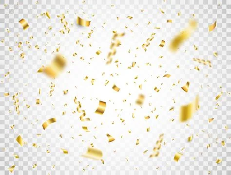 Confetti on transparent background. Falling shiny gold confetti. Bright golde Stock Illustration