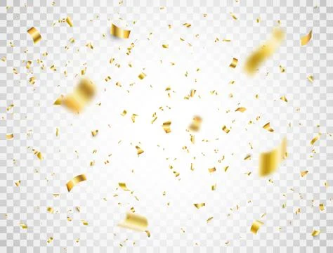 Confetti on transparent background. Falling shiny gold confetti. Bright golde Stock Illustration
