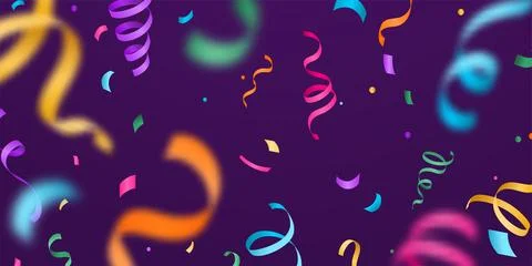 Confetti vector banner background with colorful flying blurred serpentine Stock Illustration