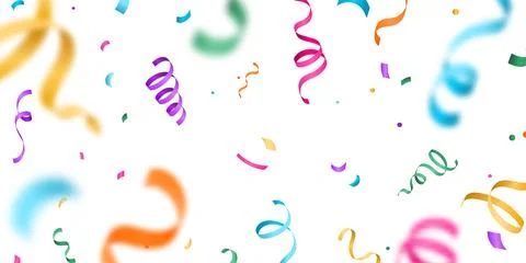 Confetti vector banner background with colorful flying blurred serpentine Stock Illustration
