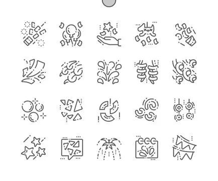 Confetti Well-crafted Pixel Perfect Vector Thin Line Icons 30 2x Grid for Web Stock Illustration