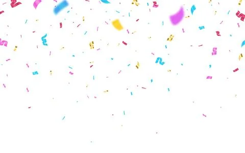 Confetti white background. Color falling paper. Bright flying serpentine Stock-Illustration