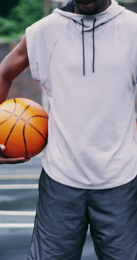 Confidence, face or man on basketball court with ball, fitness hobby or practice Stock Footage 336637080