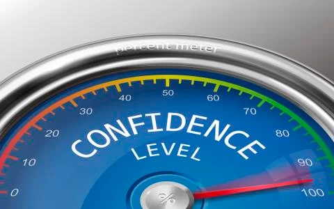 Confidence level conceptual 3d illustration meter indicating hudrend percent Stock Illustration
