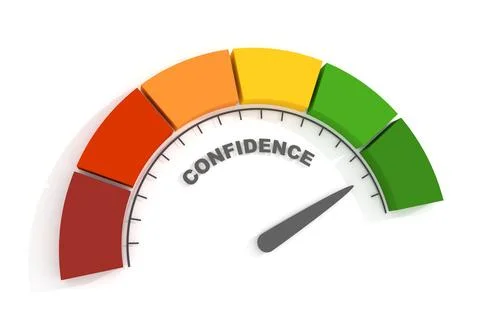 Confidence level scale with arrow. 3D render Stock Illustration