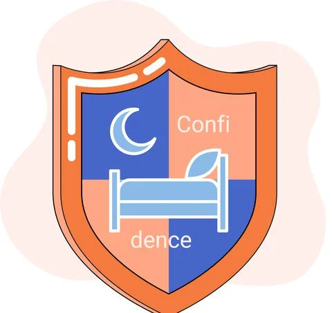 Confidence text quote in shield with bed. Colourful emblem, phrase for personal 스톡 일러스트