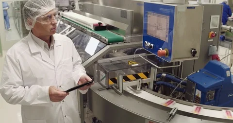 Confident adult worker using digital tablet while taking inventory in Stock Footage 101097729