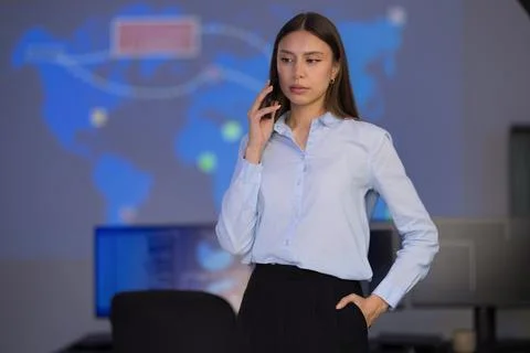 Confident Analyst in Security Operations Center Using Technology for Critical Stock Photos