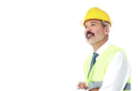 Confident architect with jacket and hard hat Stock Photos