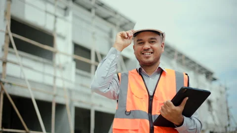  Confident asian engineer man with tablet for checking and maintenance. Stock Footage 194520911