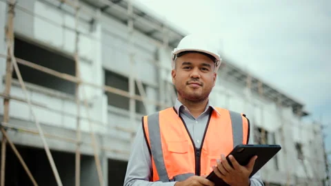 Confident asian engineer man with tablet for checking and maintenance. Stock Footage 194520978