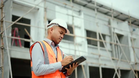 Confident asian engineer man Using tablet for checking and maintenance. Stock Footage 194520998