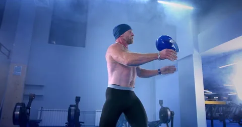 Confident Athletic Young Man Working Out With Kettlebell Fitness Center Stock Footage 137861079
