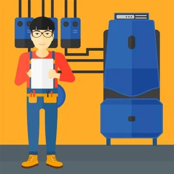 Confident builder with tablet Stock Illustration