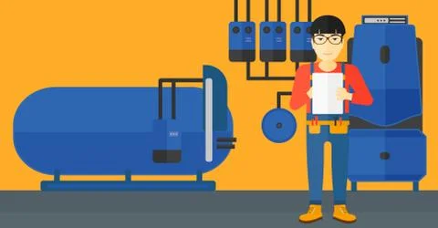 Confident builder with tablet Stock Illustration