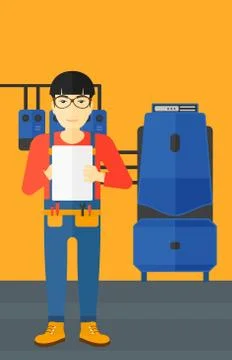 Confident builder with tablet Stock Illustration