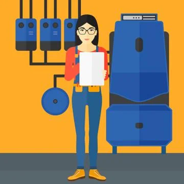 Confident builder with tablet Stock Illustration