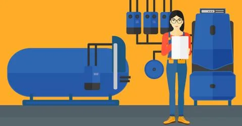 Confident builder with tablet Stock Illustration