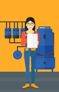 Confident builder with tablet Stock Illustration