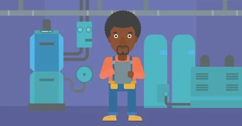 Confident builder with tablet Stock Illustration