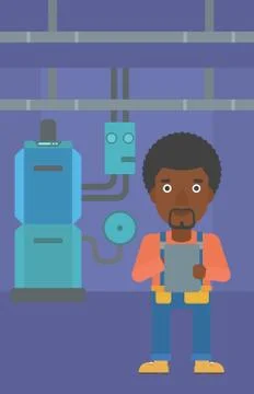 Confident builder with tablet Stock Illustration