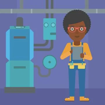 Confident builder with tablet Stock Illustration