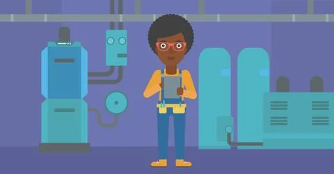 Confident builder with tablet Stock Illustration