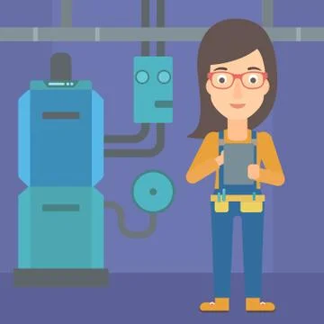 Confident builder with tablet Stock Illustration