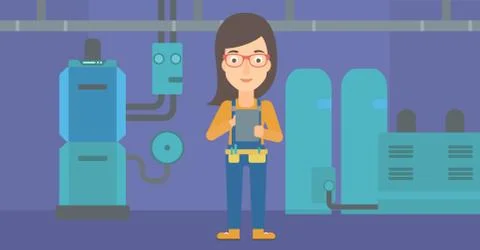 Confident builder with tablet Stock Illustration